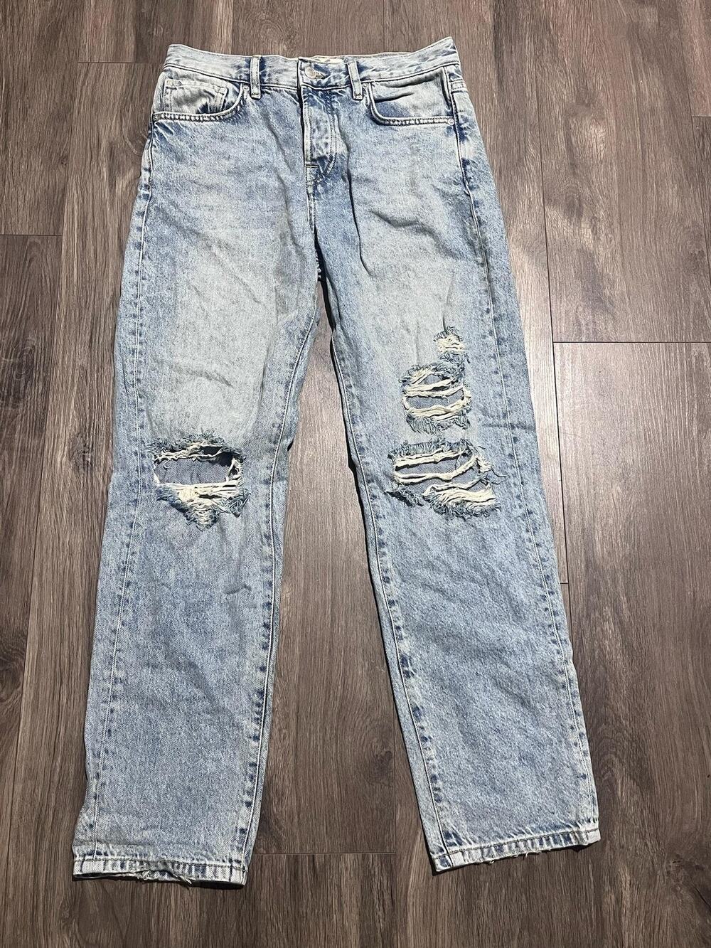 Free People Jeans Womens 26 Blue Light Wash Mom Mid Rise Distressed